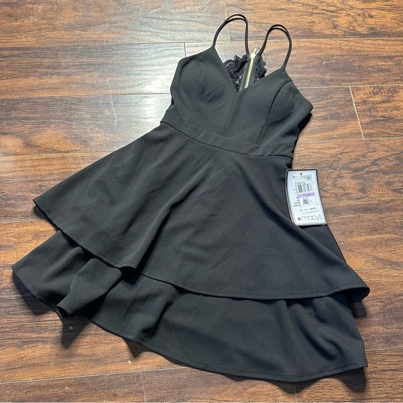 B. Darlin Black Tiered Lace Mini Dress - Picture 1 of 5